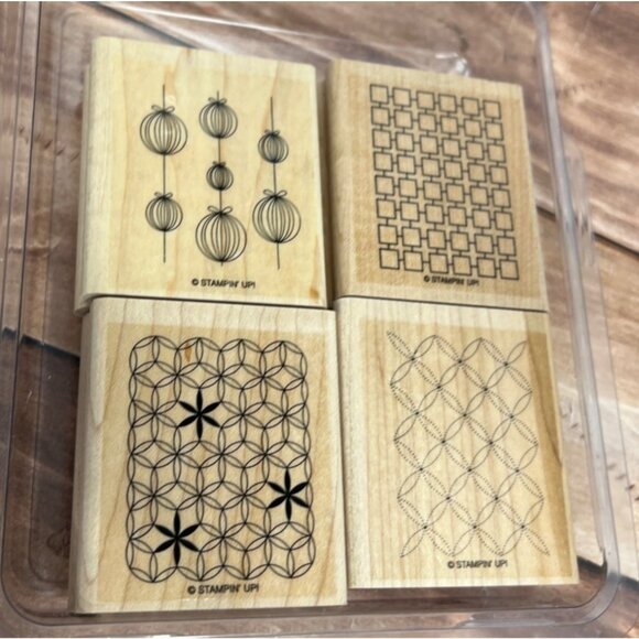 2009 STAMPIN' UP! PARK AVENUE PATTERNS Wood Mounted Rubber Stamp set of 4 - Picture 1 of 5